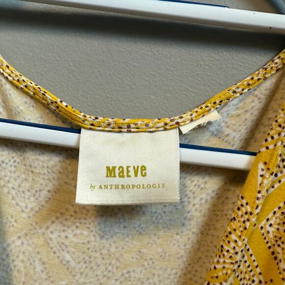 Maeve Size Medium V Neck Fete Midi Dress Handkerchief Hem Yellow Floral Summer - Picture 3 of 9